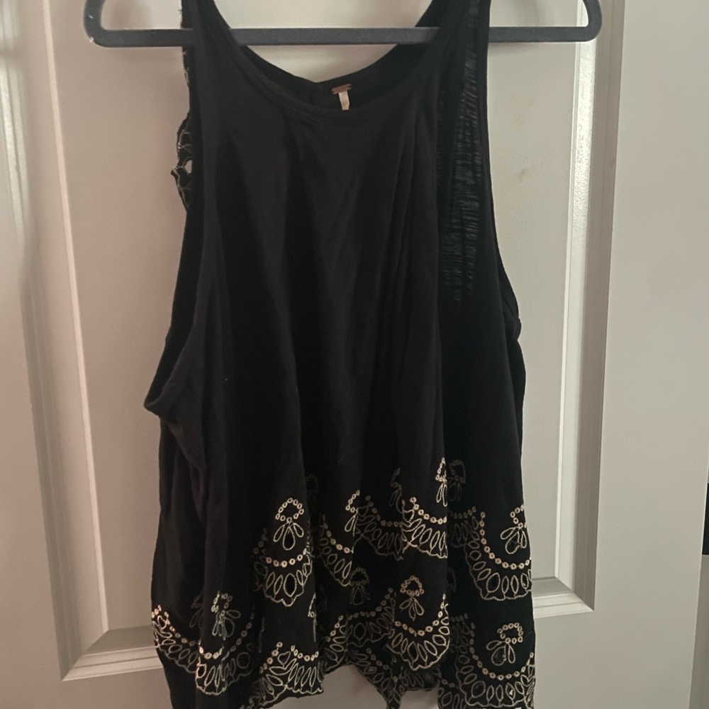 Free People Black Asymmetrical Embellished Tank Top